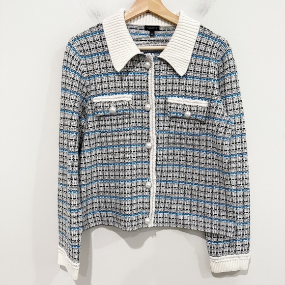 TALBOTS Mademoiselle Plaid Coatigan Sweater Tweed Pearl Buttons Size Medium - Picture 1 of 10